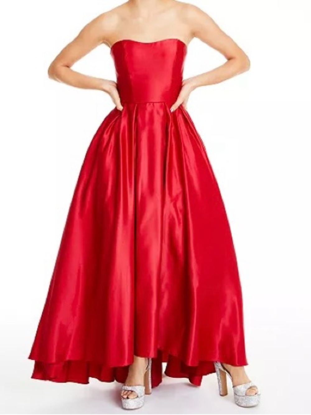 Betsy & Adam Strapless Red Satin Formal Gown